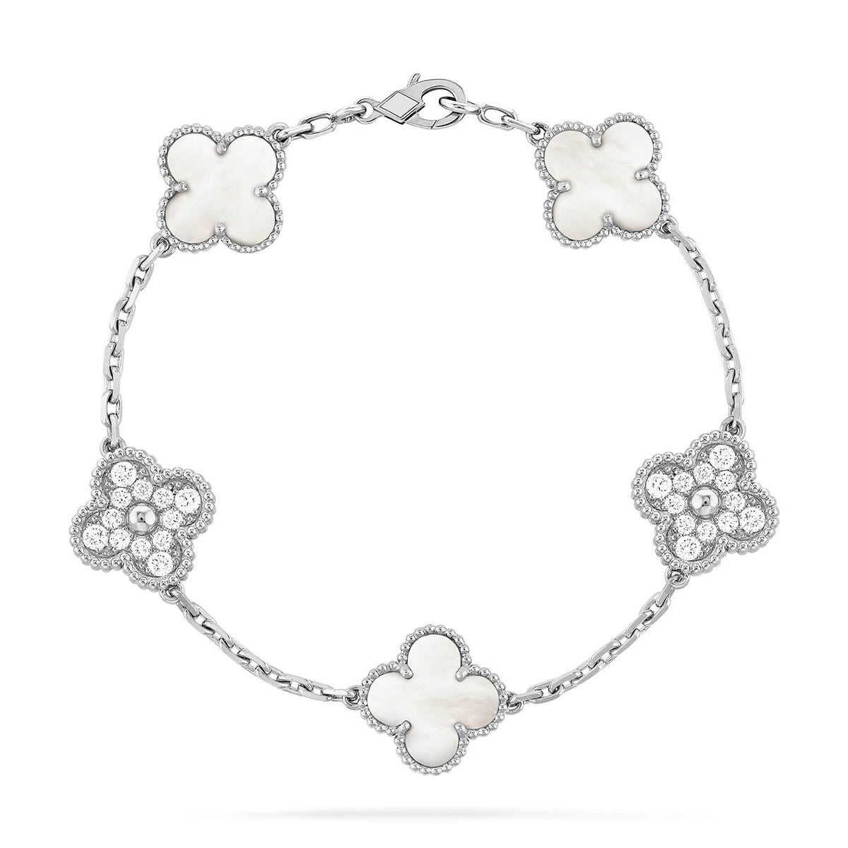 [Rani Jewelry]CLOVER WHITE PEARL MOP 5 MOTIF BRACELET COLLECTION