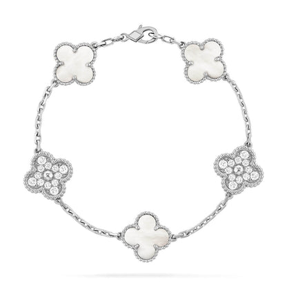 [Rani Jewelry]CLOVER WHITE PEARL MOP 5 MOTIF BRACELET COLLECTION