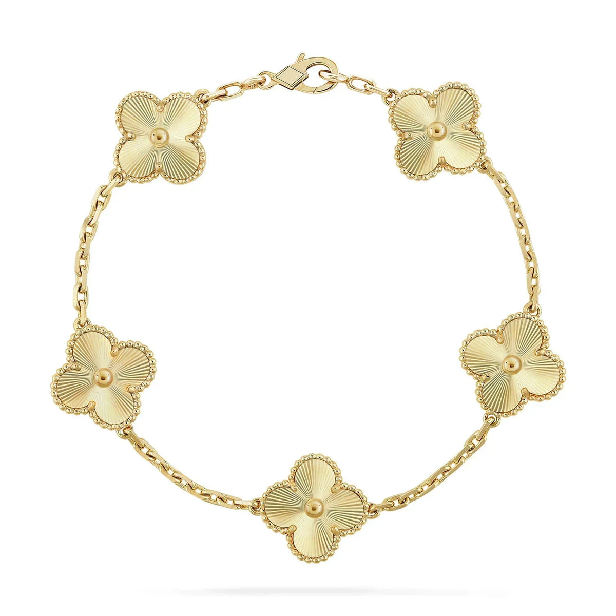 [Rani Jewelry]Clover Laser  Pulsar Stone 5-Motif & LOVE Diamond-Paved Bracelet Stack Set