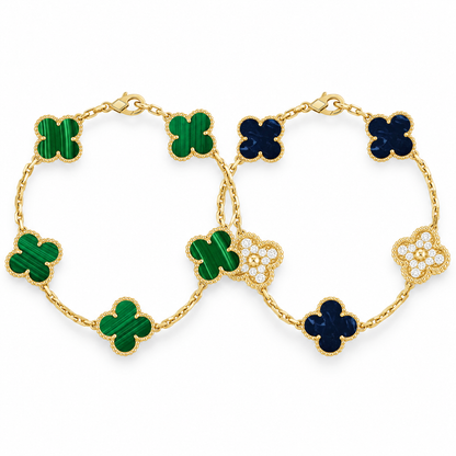 [Rani Jewelry]Clover 5-Motif Malachite & Pietersite Bracelet Stack Set