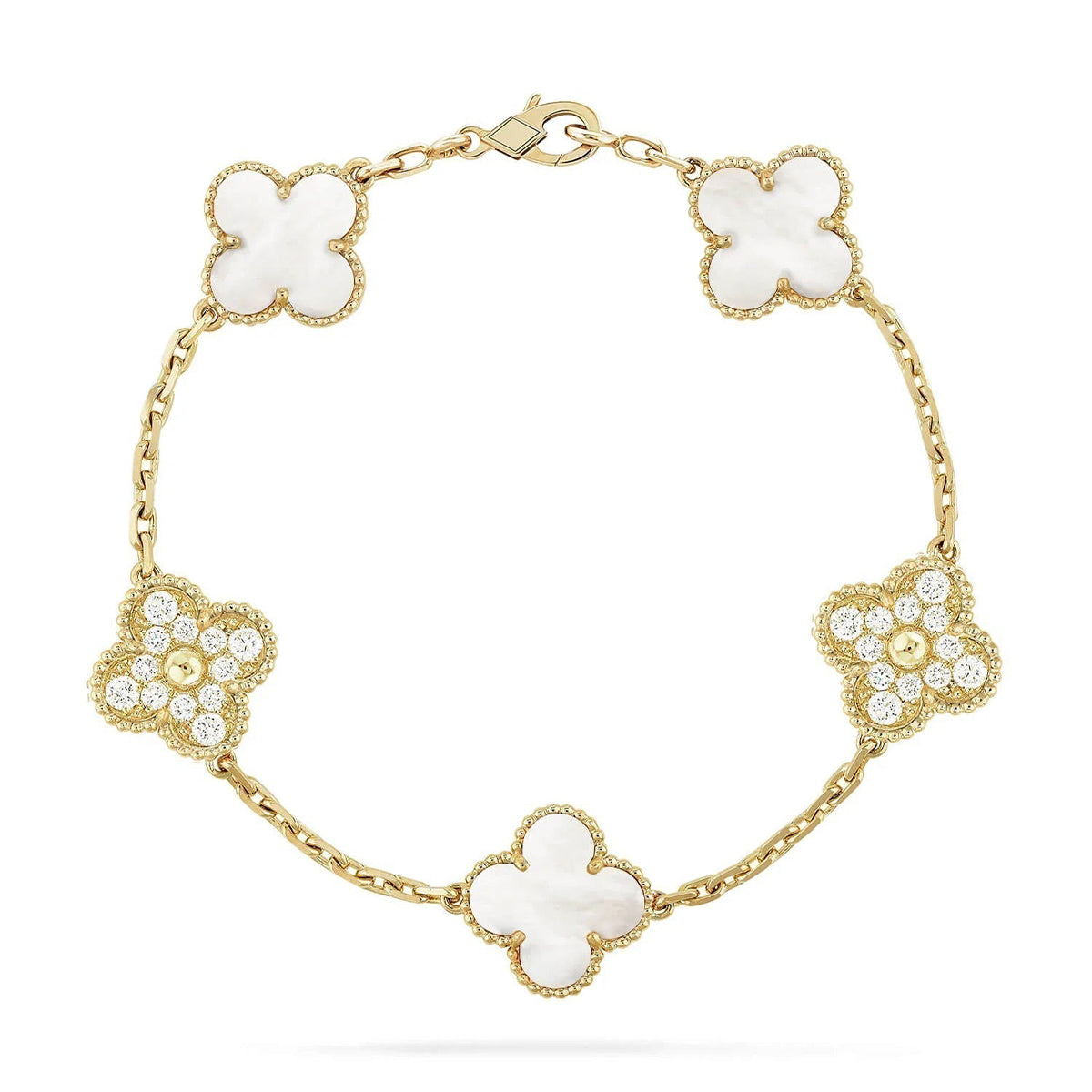 [Rani Jewelry]CLOVER WHITE PEARL MOP 5 MOTIF BRACELET COLLECTION