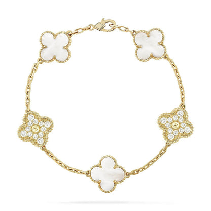 [Rani Jewelry]CLOVER WHITE PEARL MOP 5 MOTIF BRACELET COLLECTION