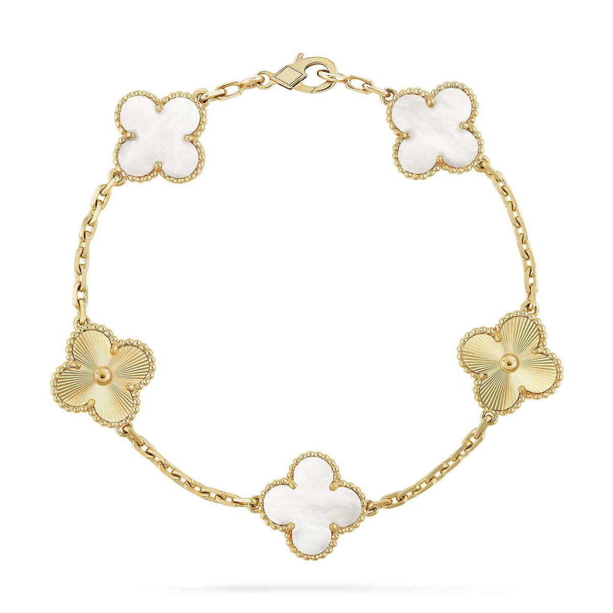 [Rani Jewelry]CLOVER WHITE PEARL MOP 5 MOTIF BRACELET COLLECTION