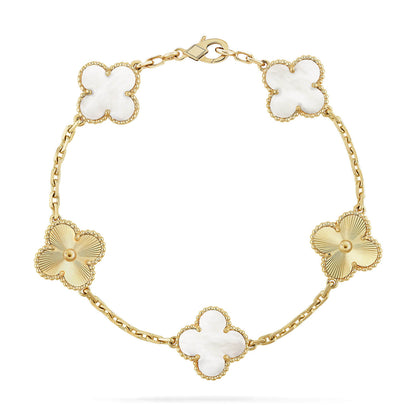 [Rani Jewelry]CLOVER WHITE PEARL MOP 5 MOTIF BRACELET COLLECTION