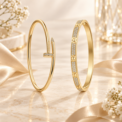 [Rani Jewelry] JUSTE Diamond & LOVE Diamond-Paved Bracelet Stack Set