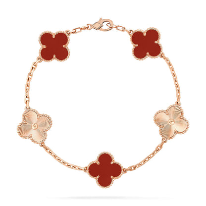[Rani Jewelry]CLOVER  5 MOTIFS CARNELIAN GOLD BRACELET