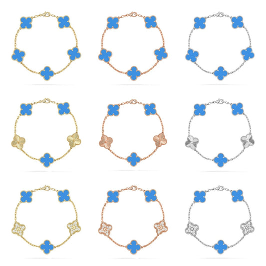 [Rani Jewelry] CLOVER 5 MOTIF BLUE AGATE BRACELET COLLECTION