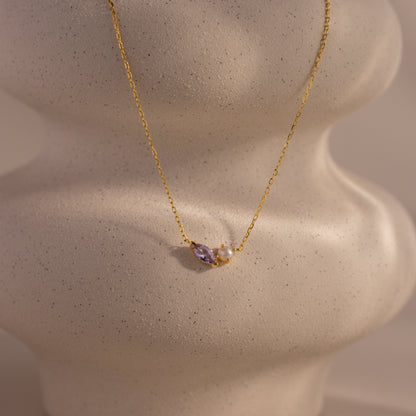 Marquise Birthstone & Pearl Necklace