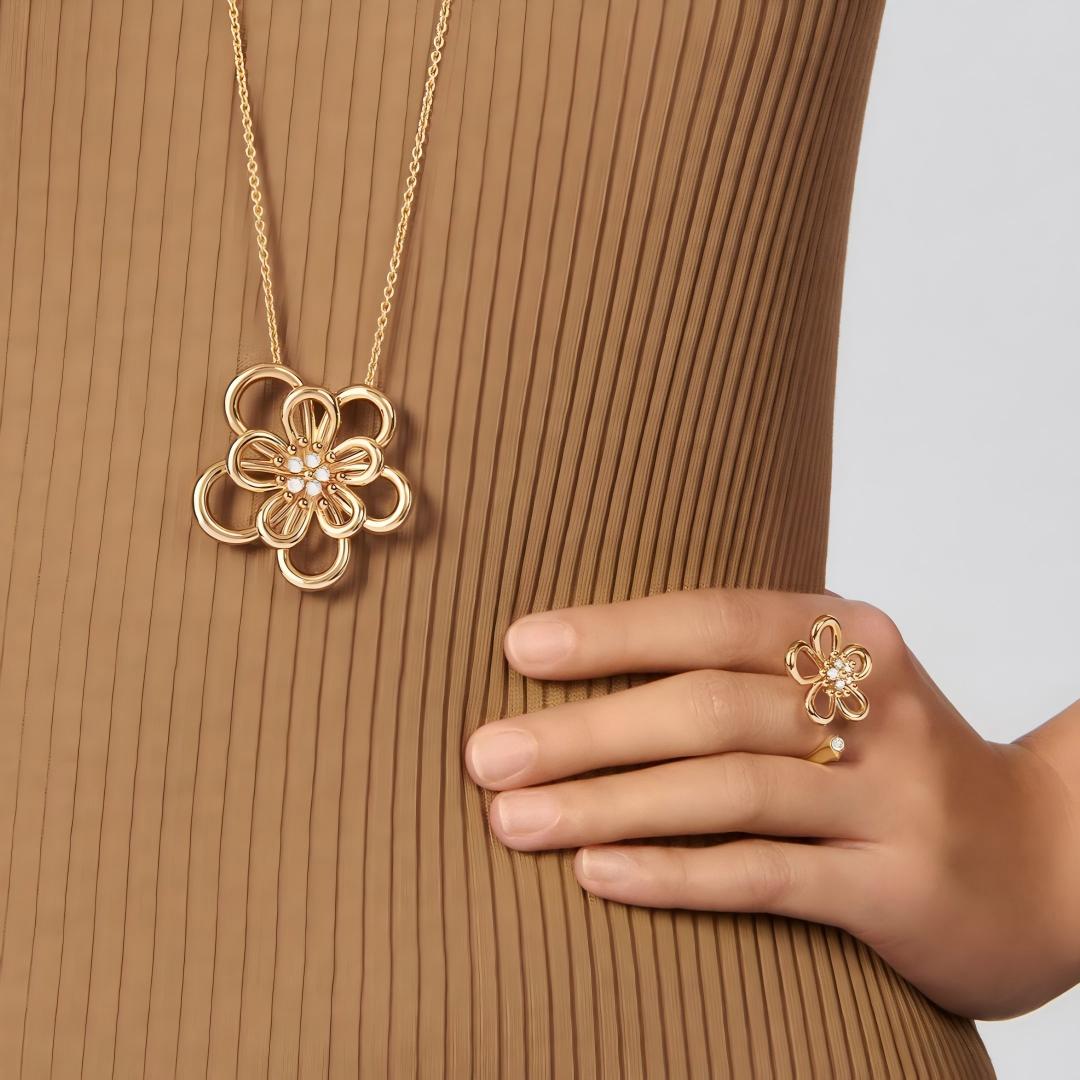 [Rani Jewelry]  FLOWERLACE OPEN RING 5 DIAMONDS