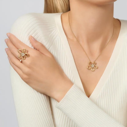 [Rani Jewelry]  FLOWERLACE OPEN RING 5 DIAMONDS