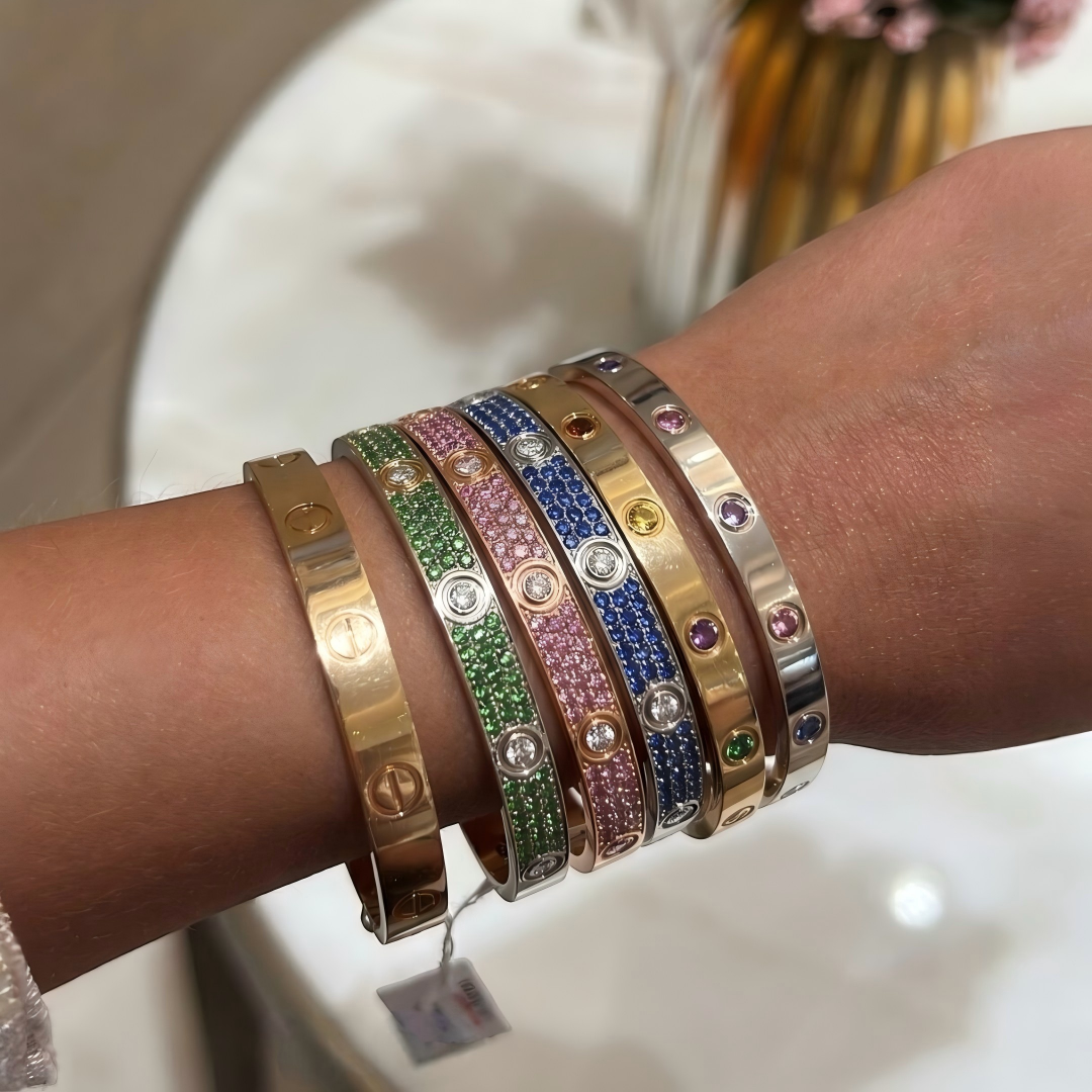 [Rani Jewelry]2026 PAVE GEMSTONE LOVE BRACELET 6.1MM 10 DIAMONDS