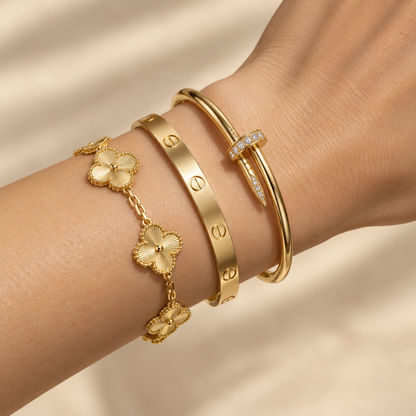 [Rani Jewelry] Clover & Love & Juste 3-Piece Gold Bracelet Stack Set