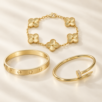 [Rani Jewelry] Clover & Love & Juste 3-Piece Gold Bracelet Stack Set