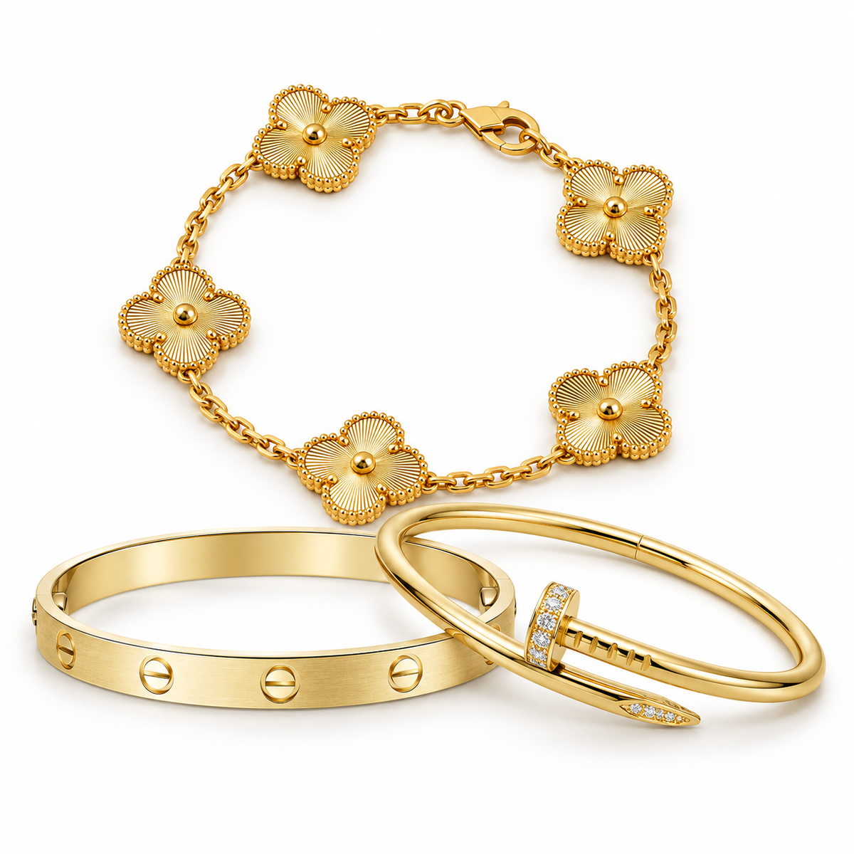 [Rani Jewelry] Clover & Love & Juste 3-Piece Gold Bracelet Stack Set