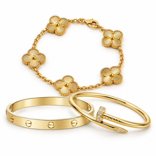 [Rani Jewelry] Clover & Love & Juste 3-Piece Gold Bracelet Stack Set