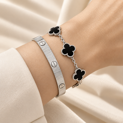 [Rani Jewelry]Clover & Love Sliver 2-Piece Bracelet Stack Set