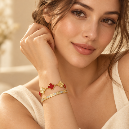 [Rani Jewelry]Clover & Love Diamond-Paved Radiant Line 2-Piece Bracelet Stack Set