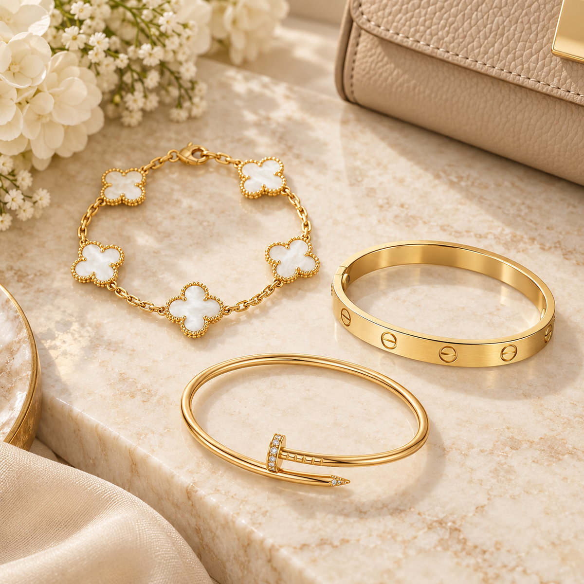 [Rani Jewelry]Clover & Lover & Juste Bracelet Stack Set