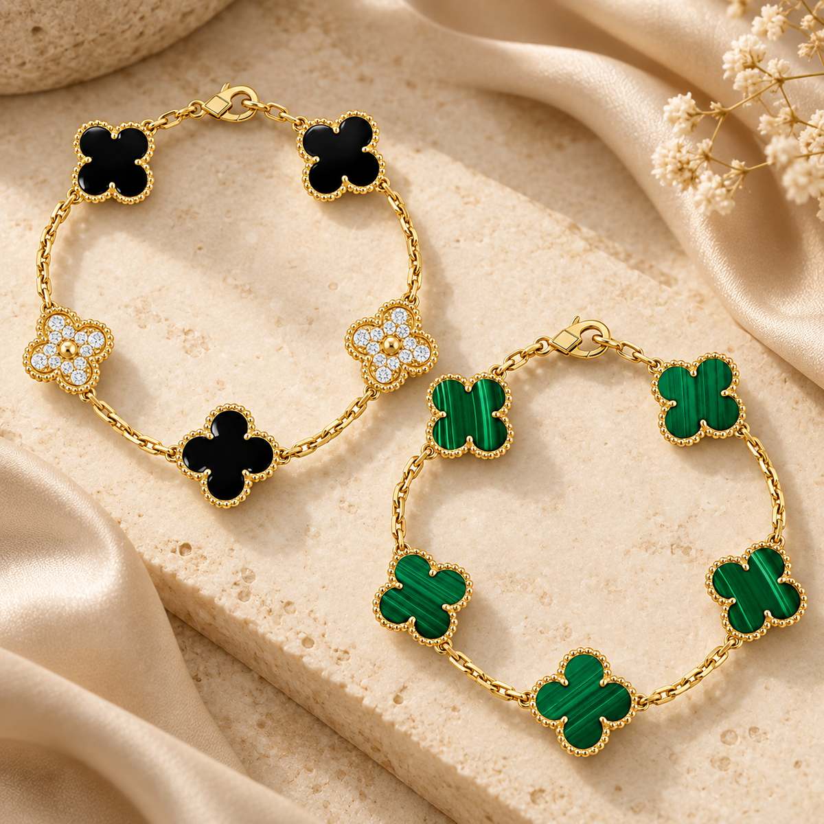 [Rani Jewelry]Clover 5 Motifs  Duo Bracelet Stack Set