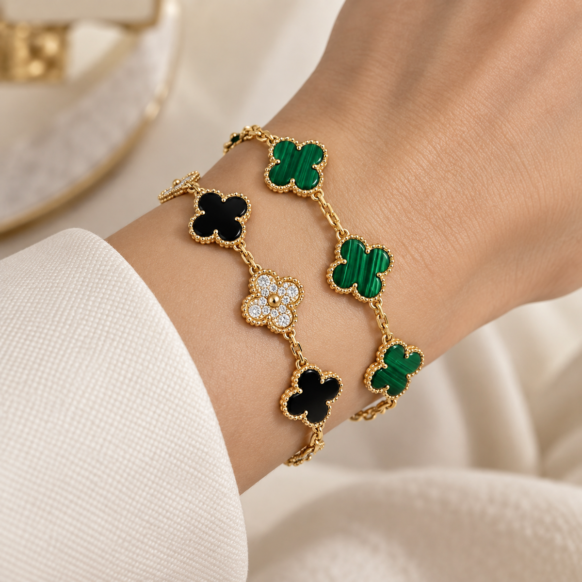 [Rani Jewelry]Clover 5 Motifs  Duo Bracelet Stack Set