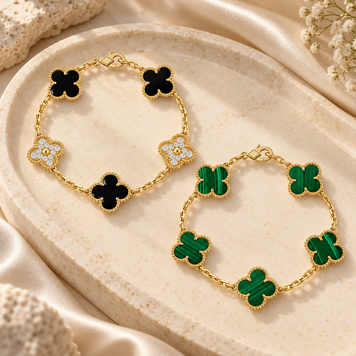 [Rani Jewelry]Clover 5 Motifs  Duo Bracelet Stack Set