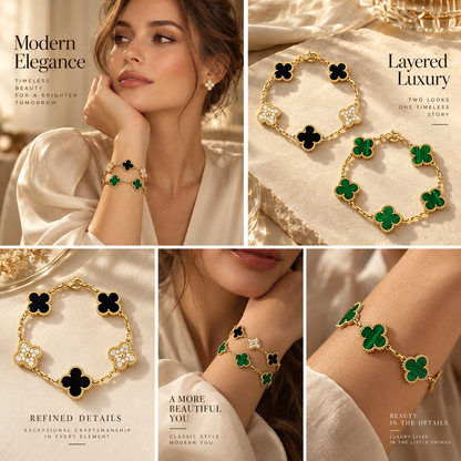 [Rani Jewelry]Clover 5 Motifs  Duo Bracelet Stack Set