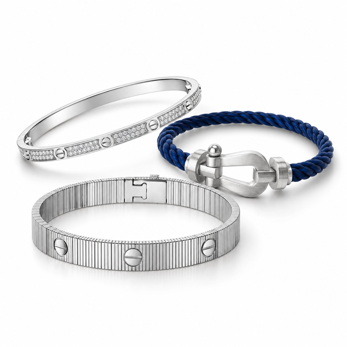 [Rani Jewelry]Love & Force Large Horseshoe Trio Bracelet Stack Set