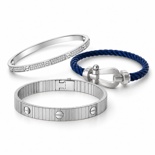 [Rani Jewelry]Love & Force Large Horseshoe Trio Bracelet Stack Set