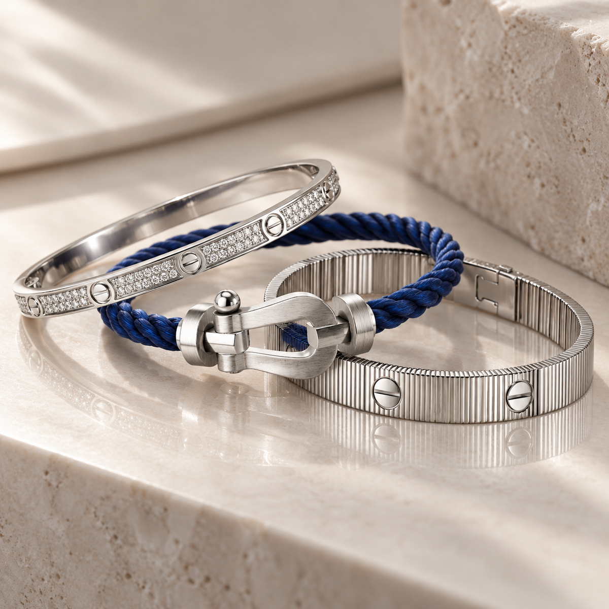 [Rani Jewelry]Love & Force Large Horseshoe Trio Bracelet Stack Set