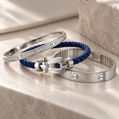 [Rani Jewelry]Love & Force Large Horseshoe Trio Bracelet Stack Set