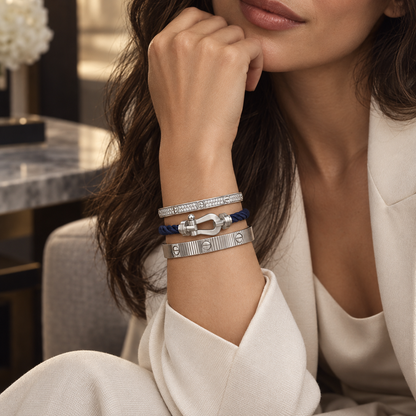 [Rani Jewelry]Love & Force Large Horseshoe Trio Bracelet Stack Set