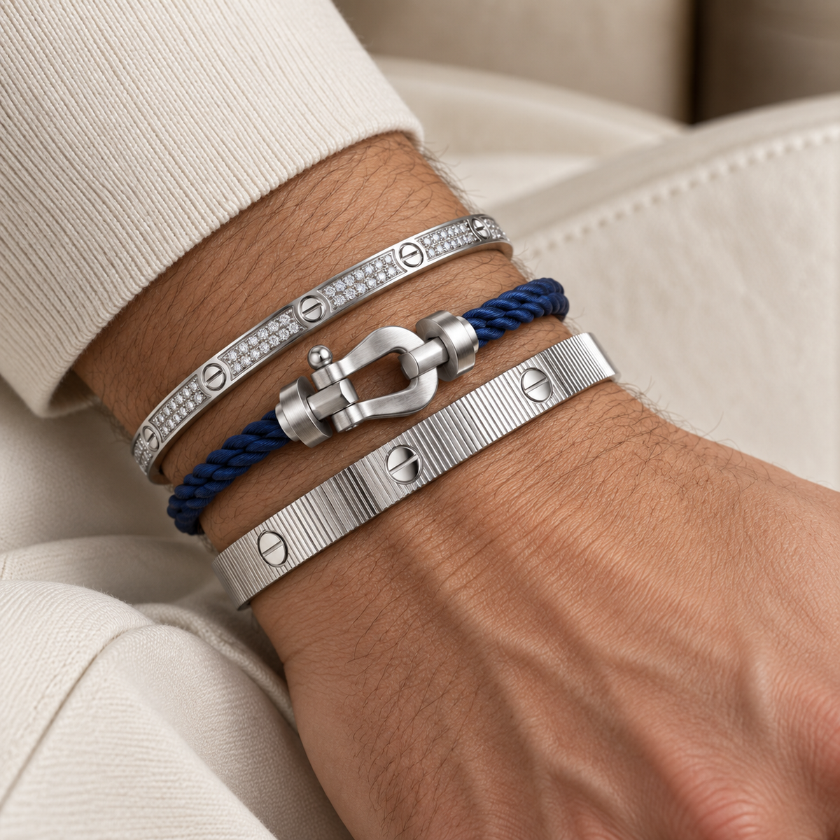 [Rani Jewelry]Love & Force Large Horseshoe Trio Bracelet Stack Set