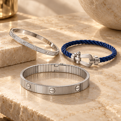 [Rani Jewelry]Love & Force Large Horseshoe Trio Bracelet Stack Set