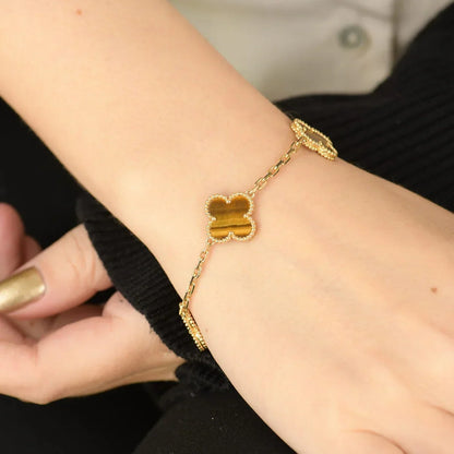 [Rani Jewelry] CLOVER 5 MOTIFS TIGER EYE BRACELET COLLECTION