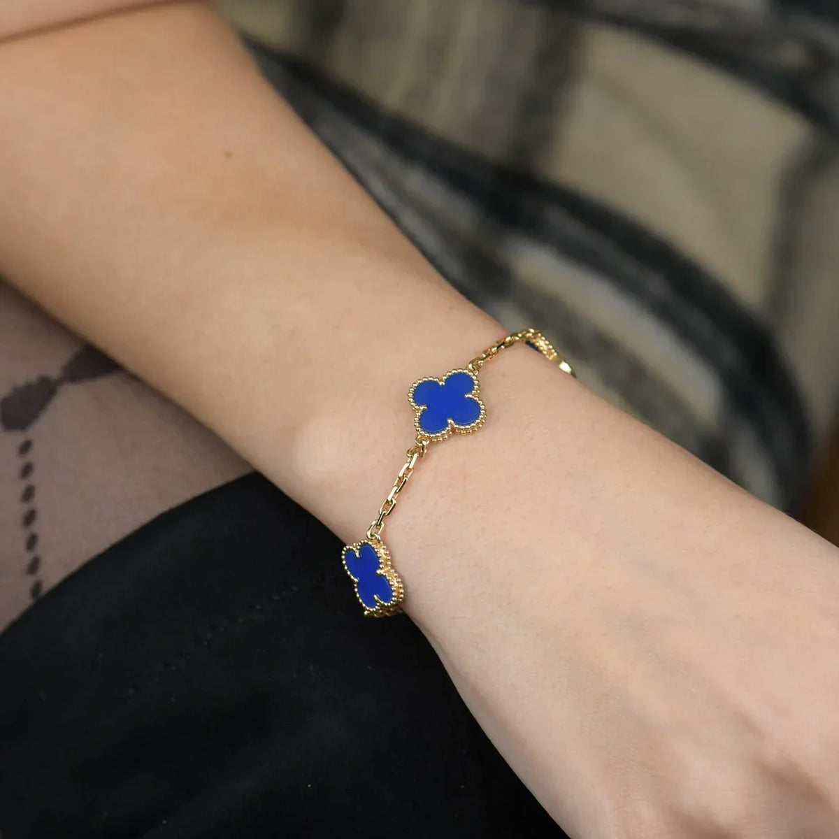 [Rani Jewelry] CLOVER 5 MOTIF BLUE AGATE BRACELET COLLECTION