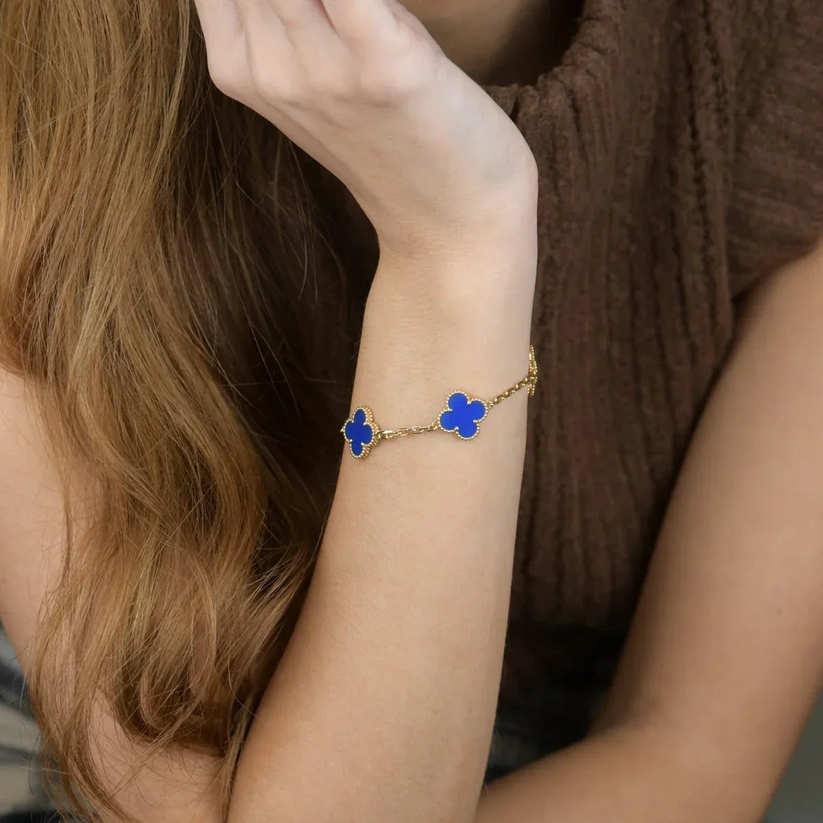 [Rani Jewelry] CLOVER 5 MOTIF BLUE AGATE BRACELET COLLECTION