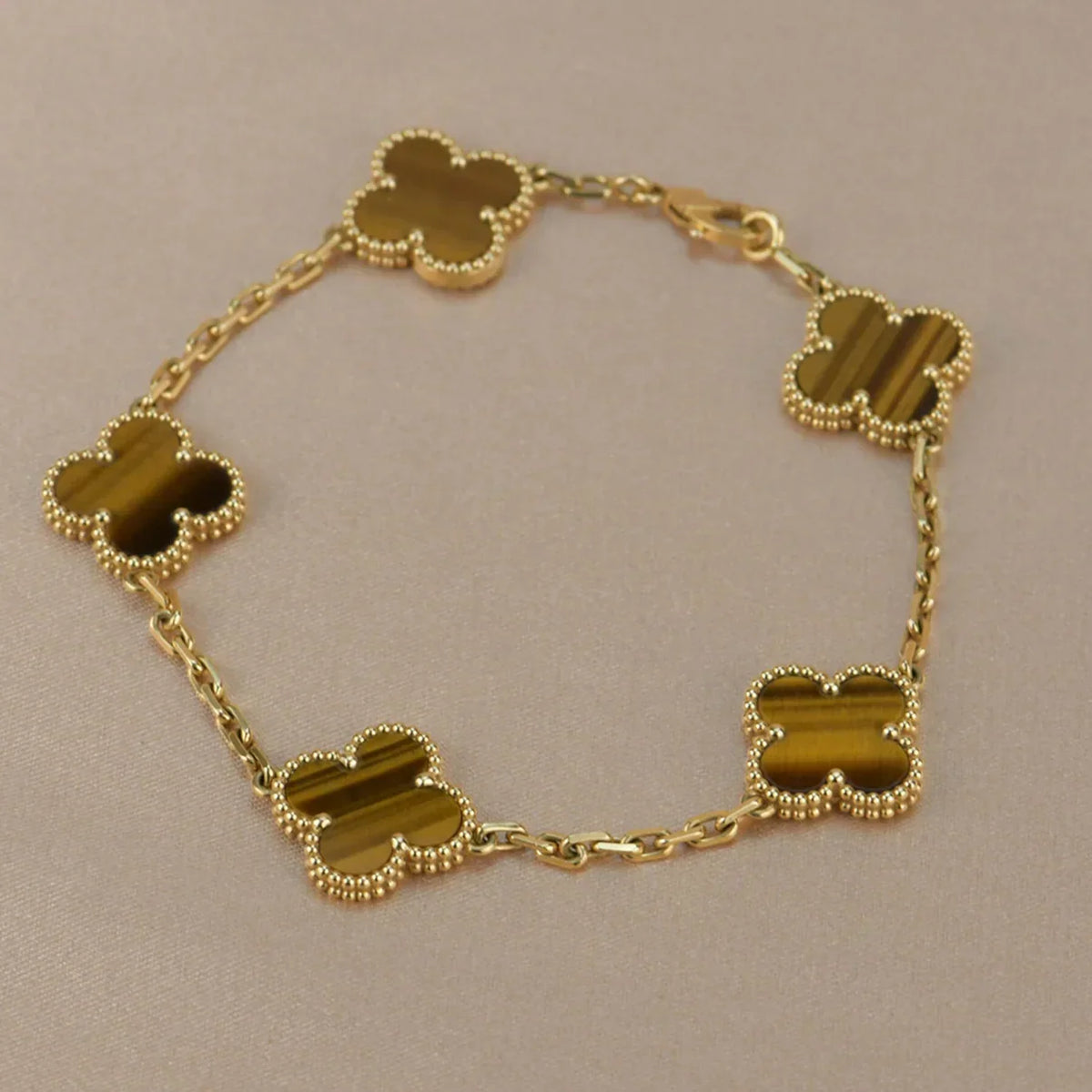 [Rani Jewelry] CLOVER 5 MOTIFS TIGER EYE BRACELET COLLECTION