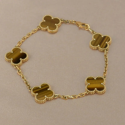 [Rani Jewelry] CLOVER 5 MOTIFS TIGER EYE BRACELET COLLECTION