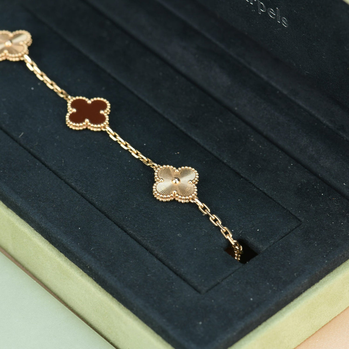[Rani Jewelry]CLOVER  5 MOTIFS CARNELIAN GOLD BRACELET