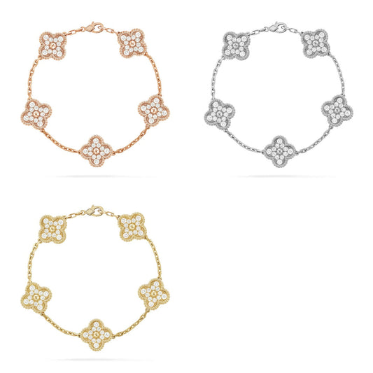 [Rani Jewelry] CLOVER 5 MOTIF FULL DIAMOND BRACELET COLLECTION