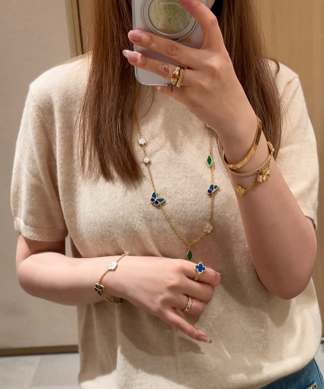 [Rani Jewelry]LUCKY SPRING BUTTERFLY 15 FLOWER NECKLACE