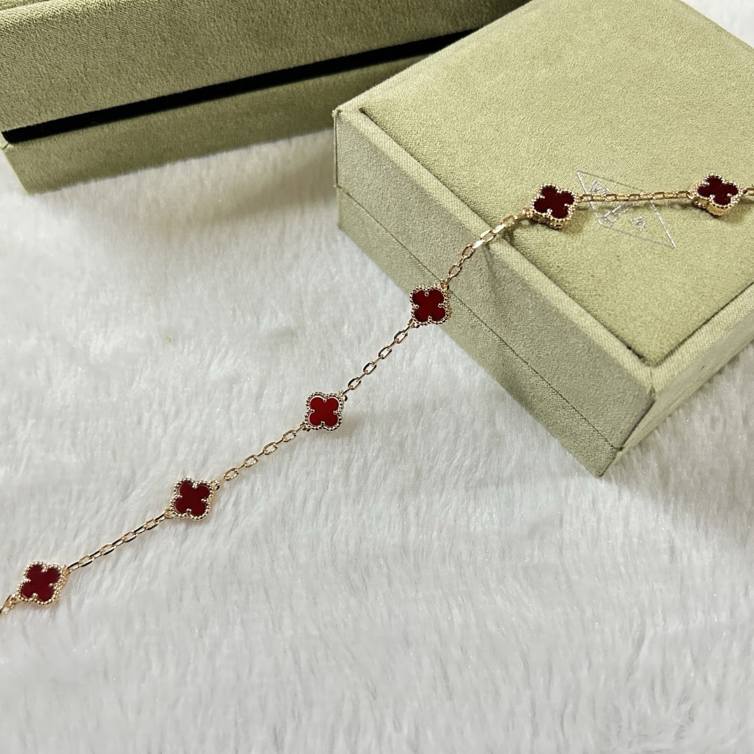 [Rani Jewelry]CLOVER 6 MOTIF RED AGATE BRACELET
