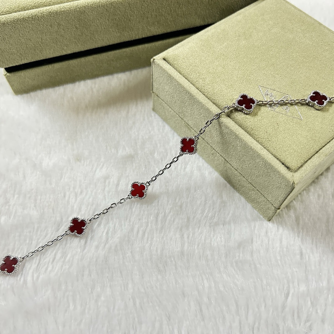 [Rani Jewelry]CLOVER 6 MOTIF RED AGATE BRACELET