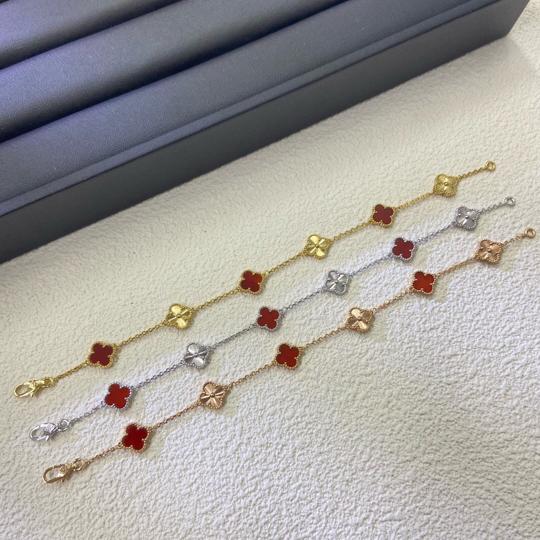 [Rani Jewelry]CLOVER 6 MOTIF RED AGATE LASER BRACELET