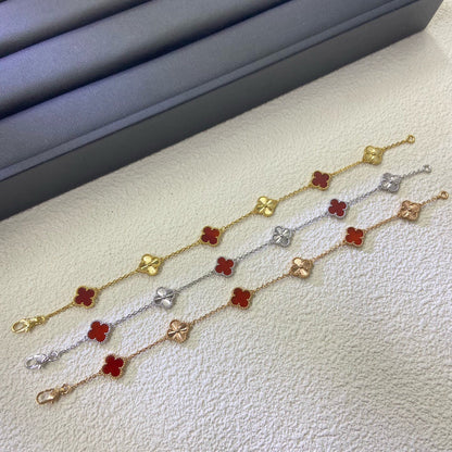 [Rani Jewelry]CLOVER 6 MOTIF RED AGATE LASER BRACELET