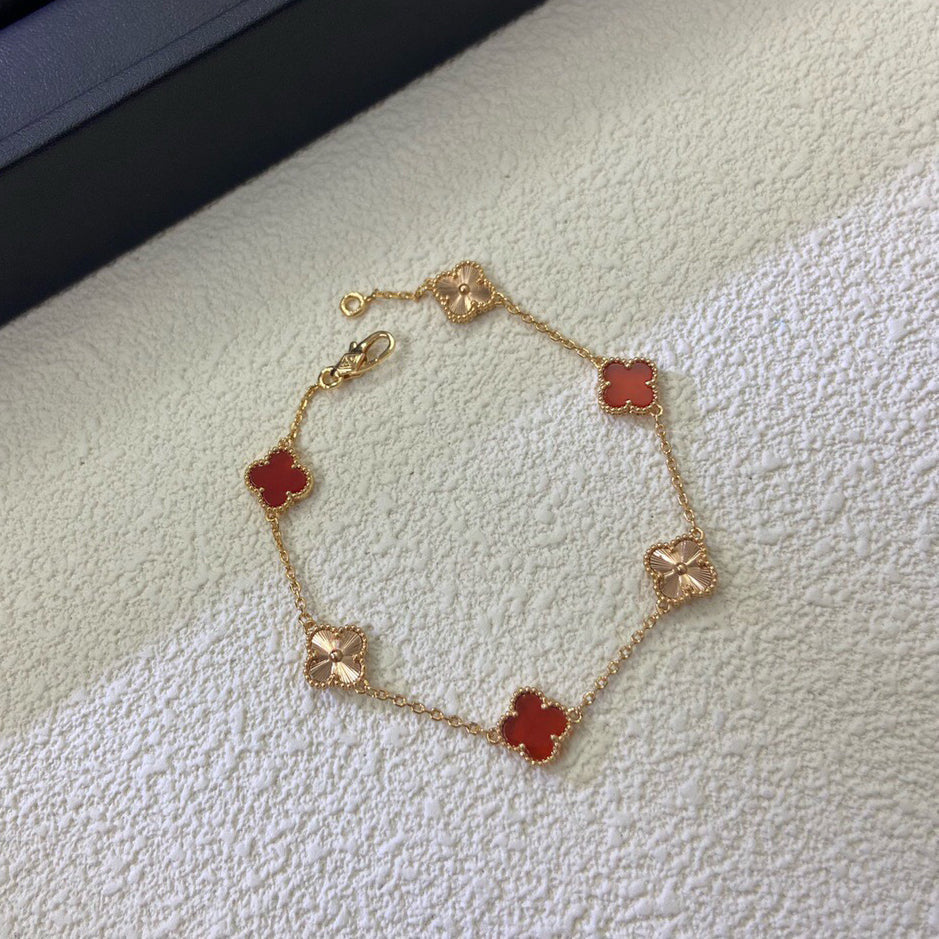 [Rani Jewelry]CLOVER 6 MOTIF RED AGATE LASER BRACELET