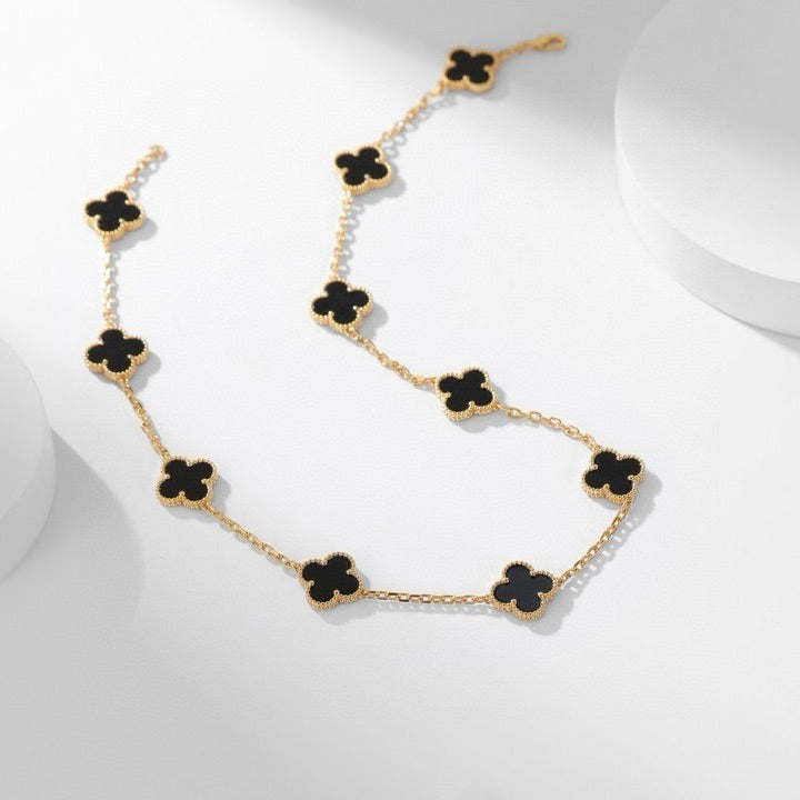 [Rani Jewelry]CLOVER 10 MOTIFS ONYX NECKLACE