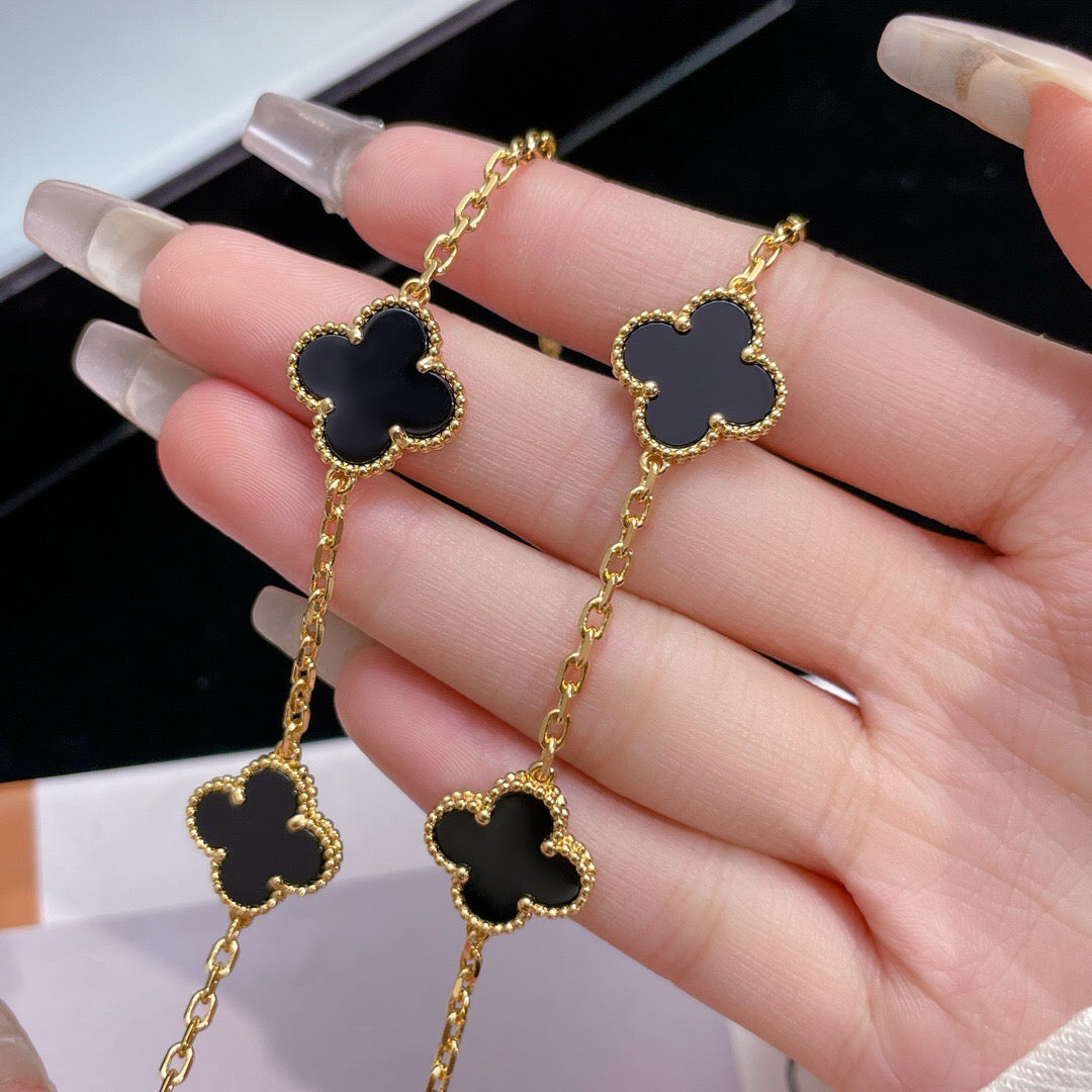 [Rani Jewelry]CLOVER 10 MOTIFS ONYX NECKLACE