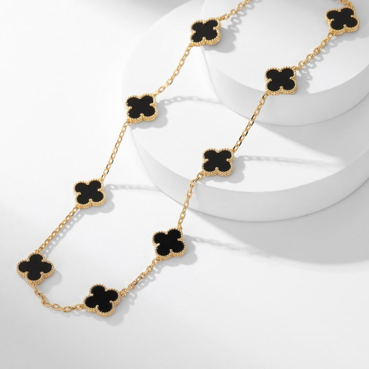 [Rani Jewelry]CLOVER 10 MOTIFS ONYX NECKLACE
