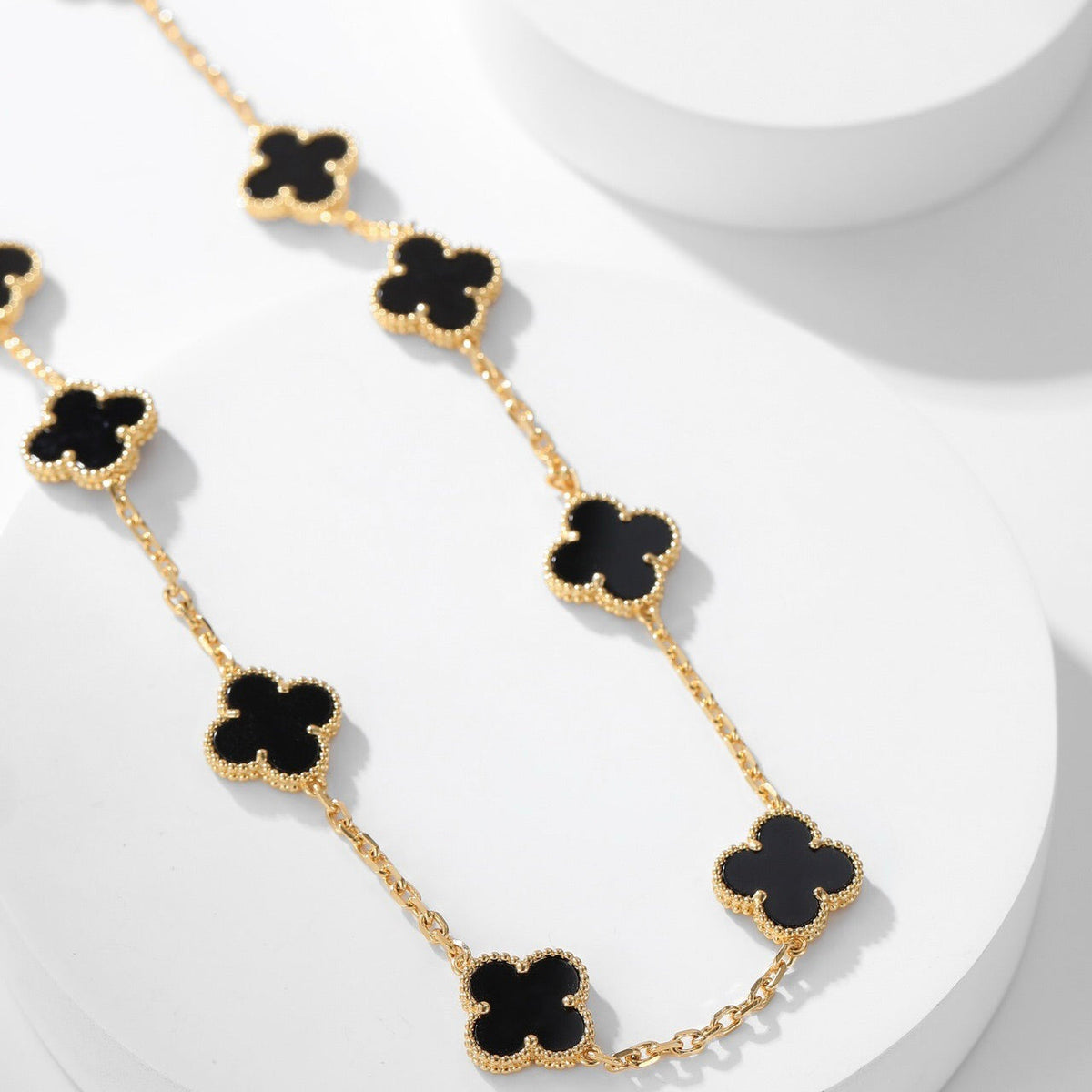 [Rani Jewelry]CLOVER 10 MOTIFS ONYX NECKLACE